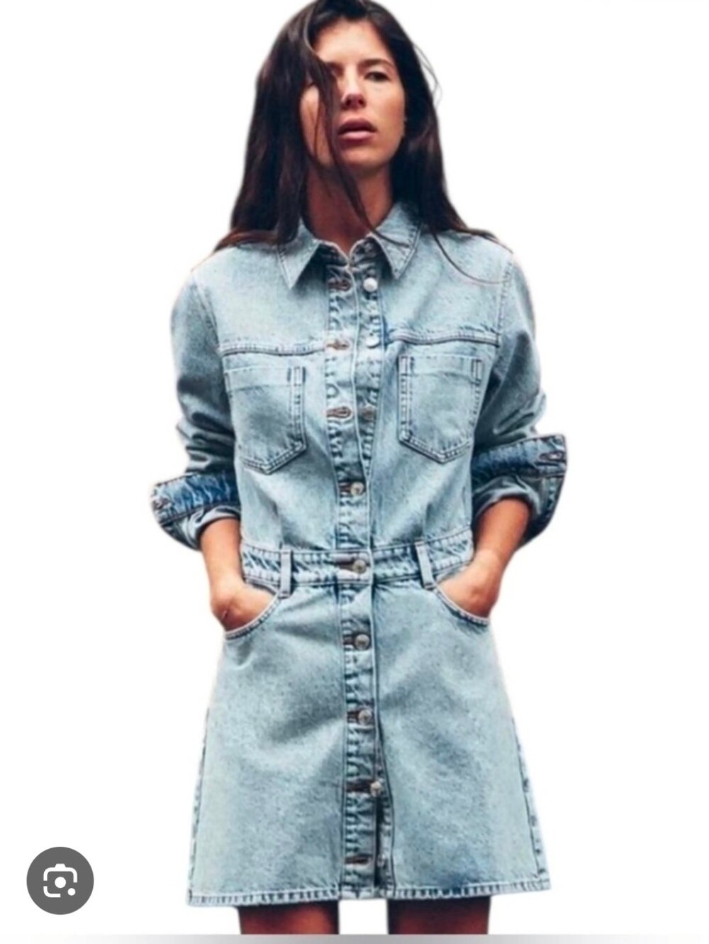 DKNY Jeans Denim Shirt Dress Button Front Long Sleeve Blue Mini Dress M